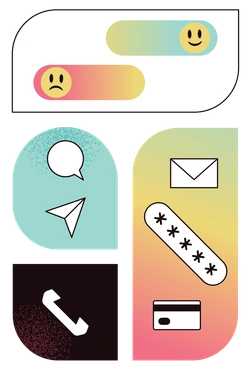 Chat bubbles with emojis and communication icons - Delight style illustration