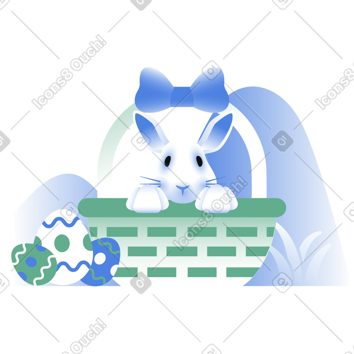 Easter bunny and eggs in the basket illustration Network style download PNG, SVG