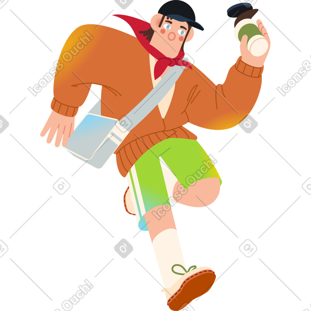 Mann rennt und verschüttet seinen kaffee-Illustration im Fizzy-Stil als Download in PNG, SVG