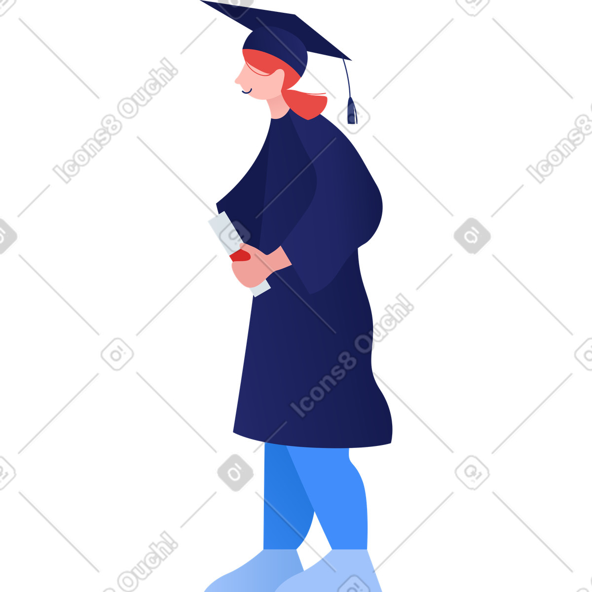 Illustration Fille diplômée reçoit un diplôme et souriant dans le style Clip à télécharger aux formats PNG, SVG
