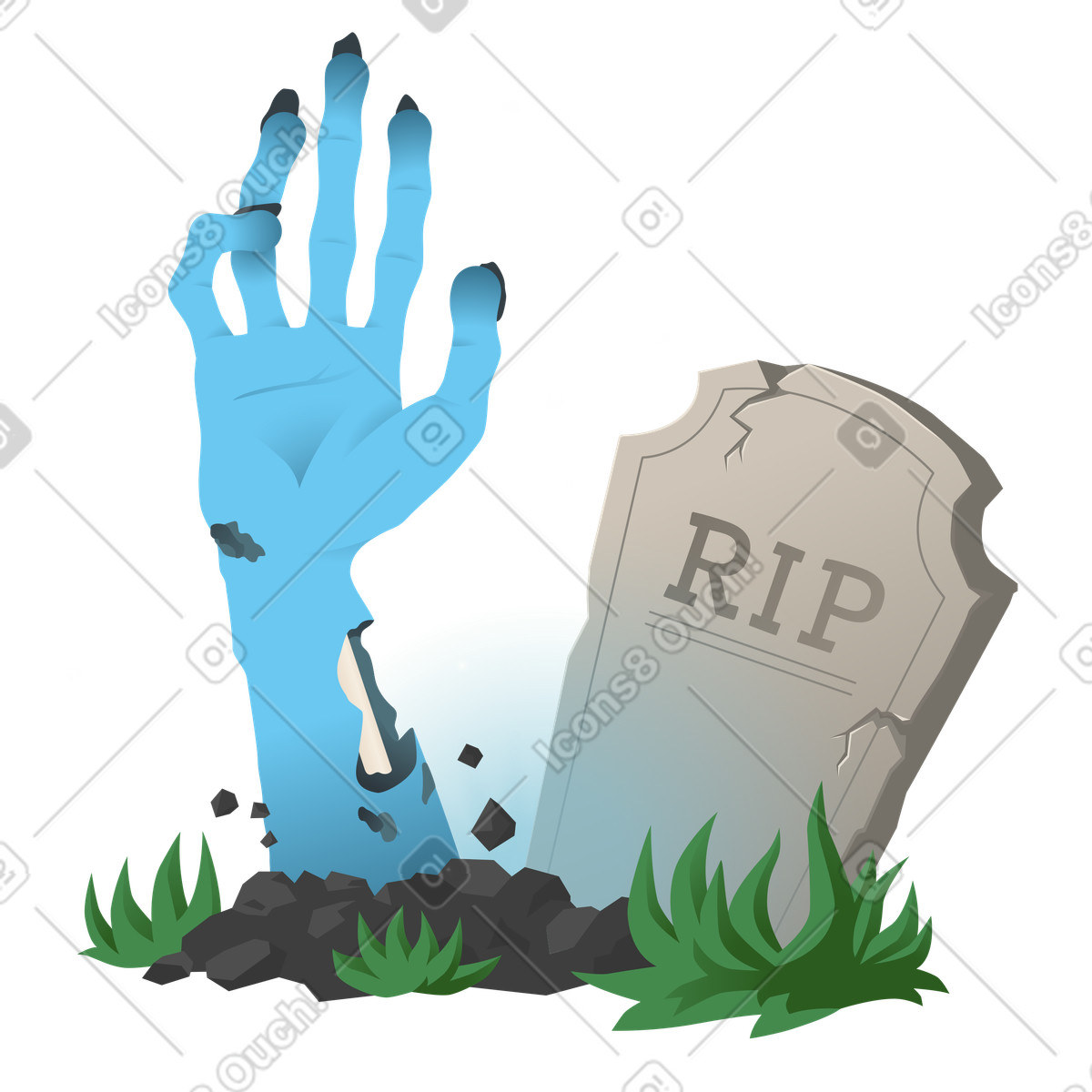Mano zombie che sale dalla tomba illustrazione in stile Halloween Party scarica in PNG, SVG