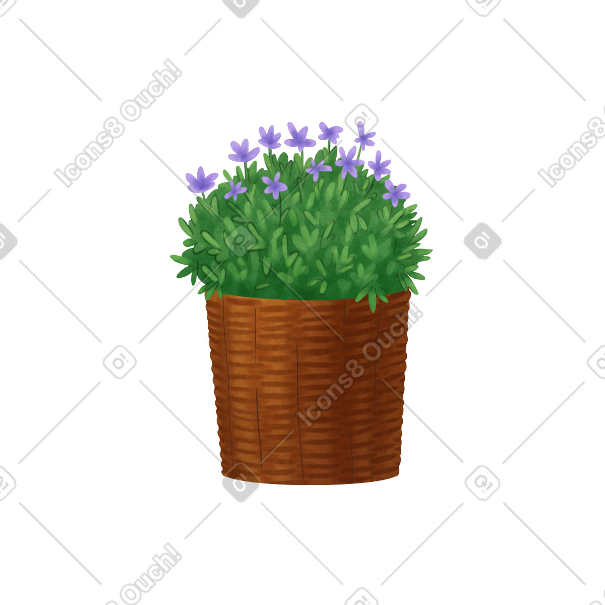 Plant with small lilac flowers in a pot illustrazione stile Lifestyle scarica PNG, SVG