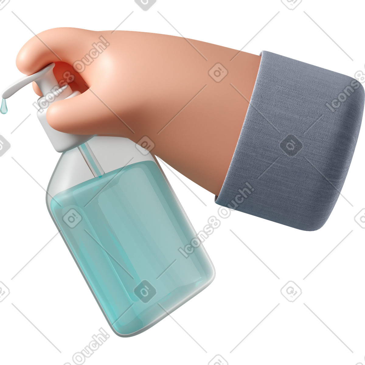 Ilustração de Mão pele branca segurando um desinfetante em no estilo 3D Hands Fun&Wild para baixar em PNG, SVG