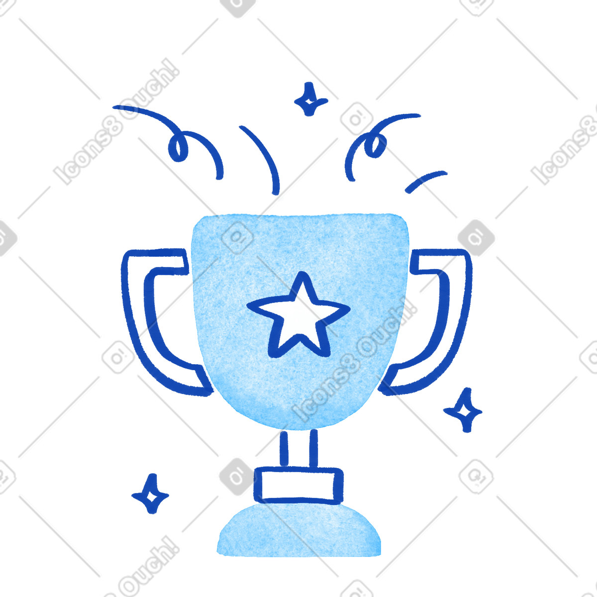 Ilustração de Trophy cup with sparkling star emblem and celebration confetti lines em no estilo Tint para baixar em PNG, SVG