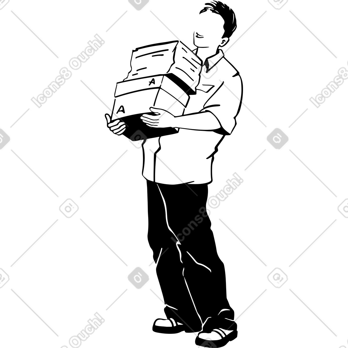 Mann mit einem stapel papier-Illustration im Line-Stil als Download in PNG, SVG