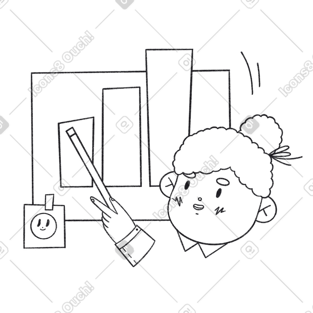 Bonbon Line スタイルの 先生はグラフを指してレッスンを説明します のイラストをPNG、SVG形式でダウンロード