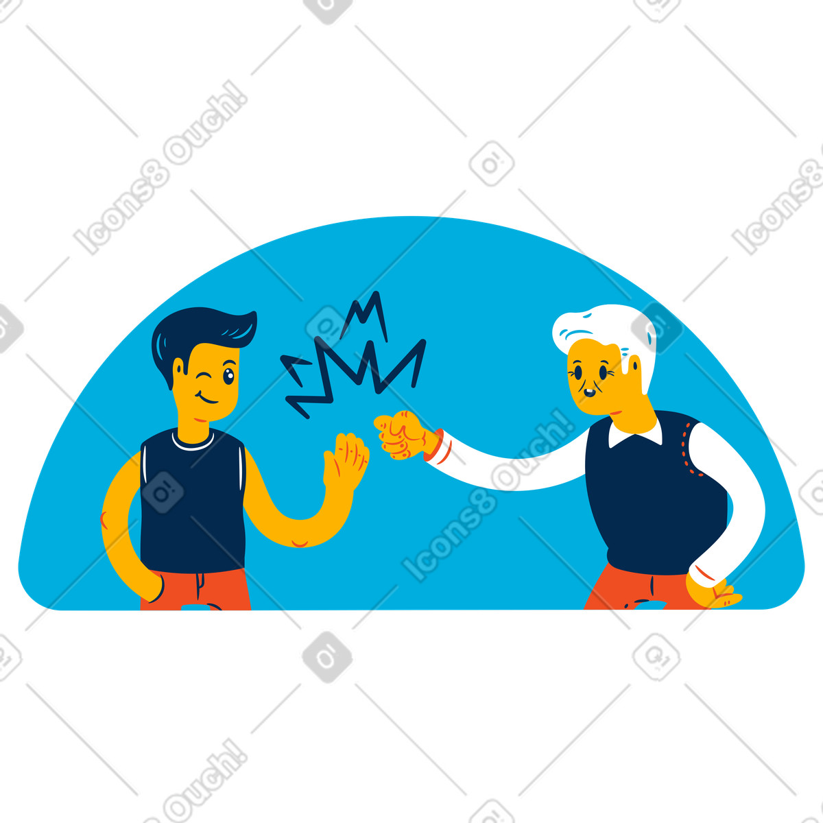 Giovane che gioca a forbici di carta rock con il vecchio illustrazione in stile Flame scarica in PNG, SVG