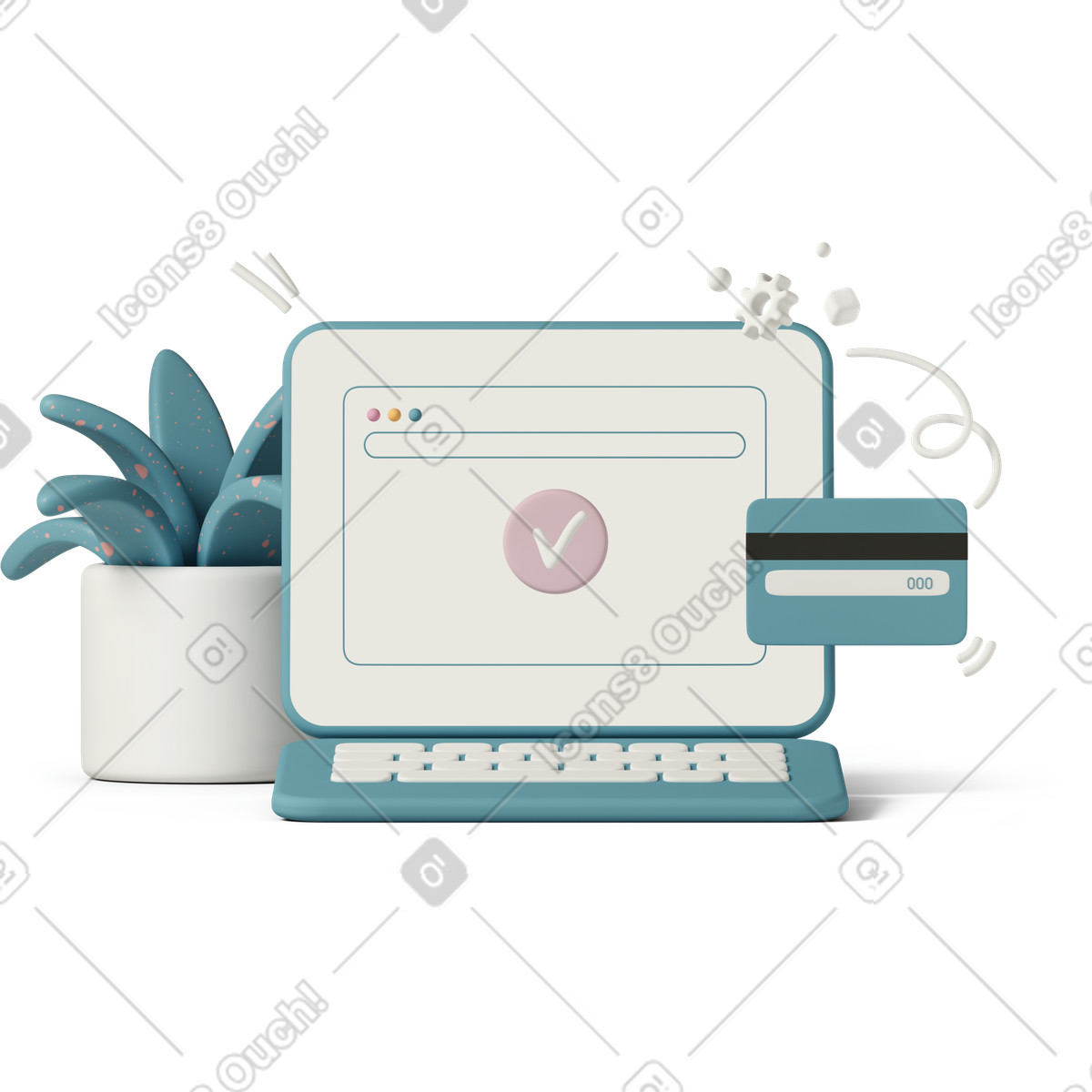3D Casual life 스타일의 Laptop and credit card 일러스트레이션 PNG, SVG 다운로드