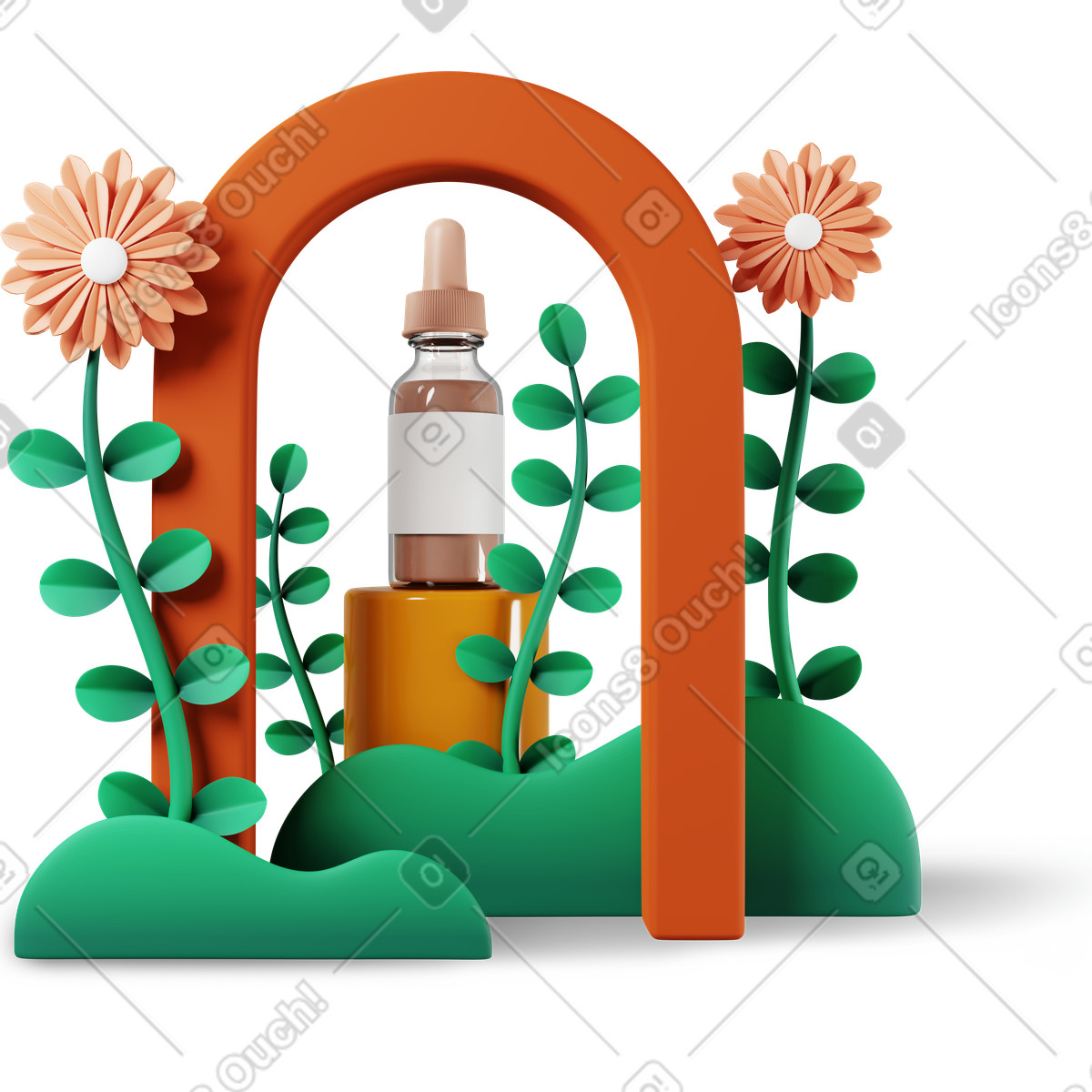 Kosmetik mit blumen im bogen-Illustration 3D Plastic people-Stil als Download in PNG, SVG