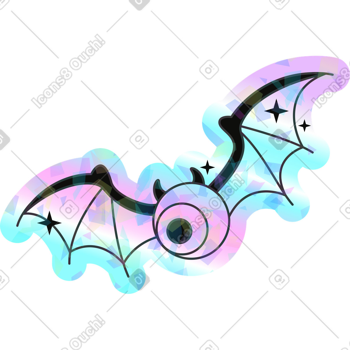 Fledermaus mit auge-Illustration im Holostickers-Stil als Download in PNG, SVG