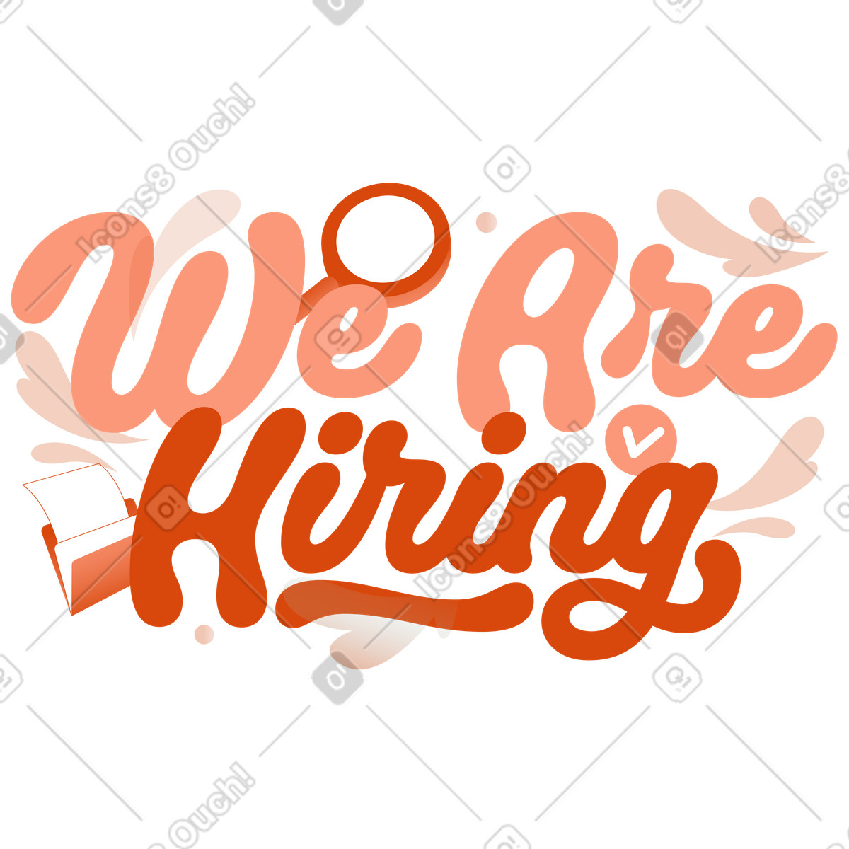 Colorful We Are Hiring typography and magnifying glass, Recruitment announcement employment opportunity-Illustration im Orange-Stil als Download in PNG, SVG