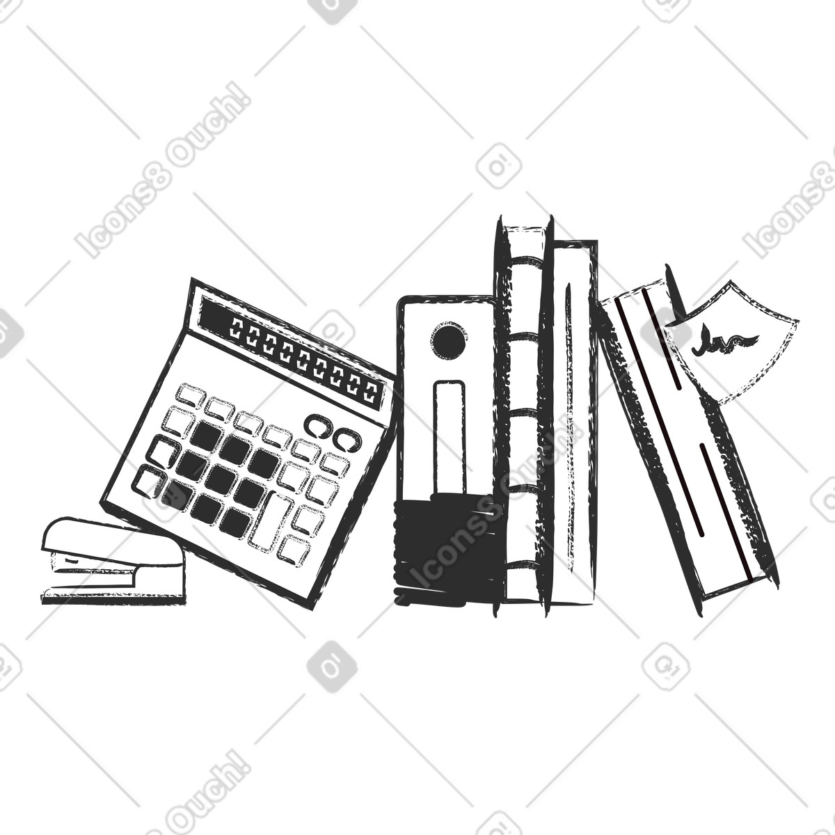 Ilustración Material de oficina, papelería y documentos. en estilo Graphite a descargar en PNG SVG
