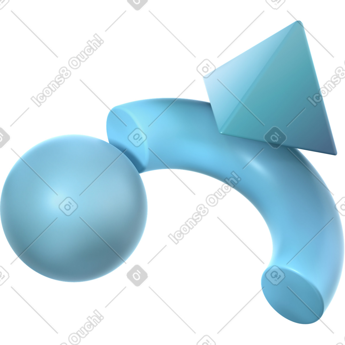 Ilustración Composición monocromática con esfera, mitad de toro y pirámide en estilo 3D Glassy a descargar en PNG SVG