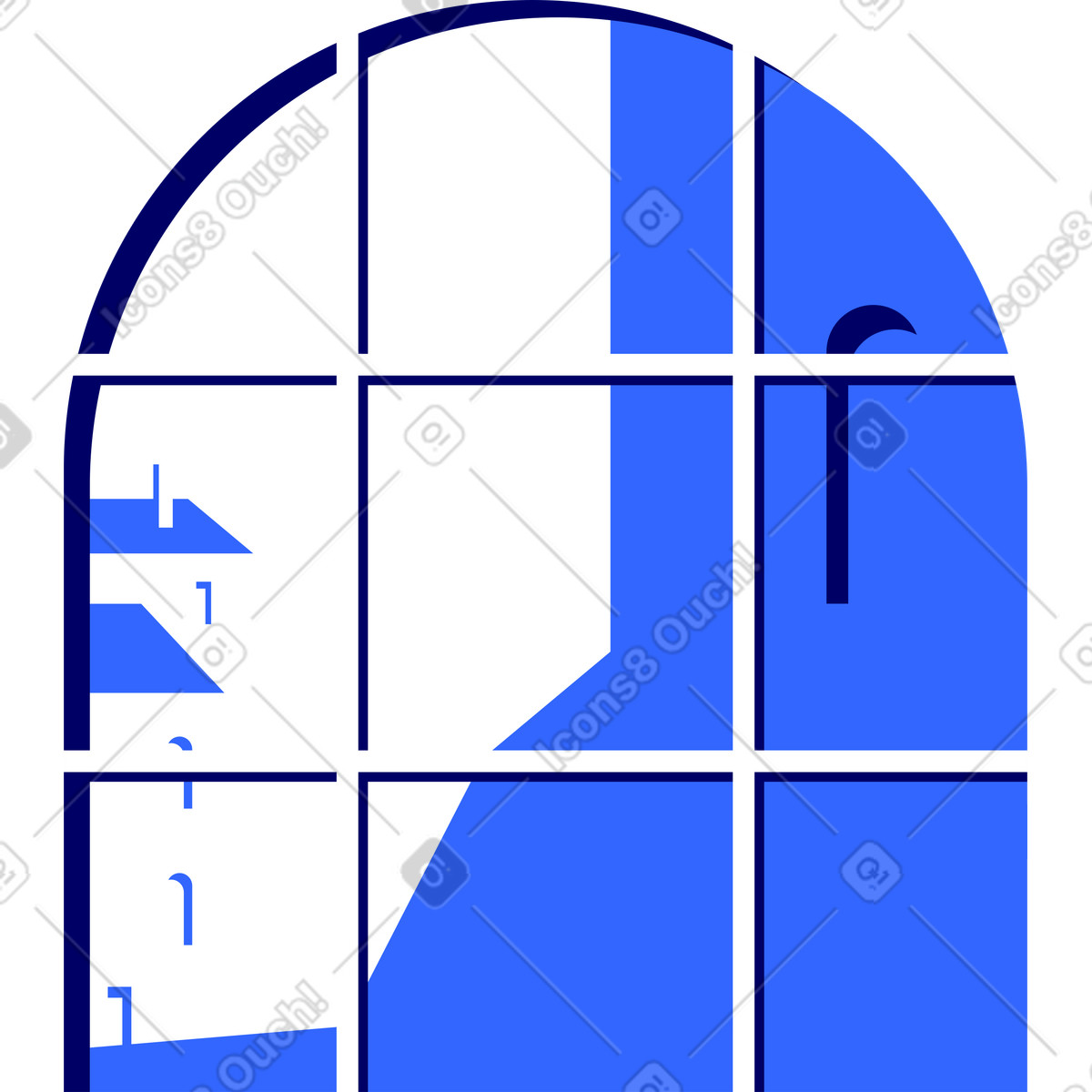 Lounge スタイルの 街並みのある窓 のイラストをPNG、SVG形式でダウンロード