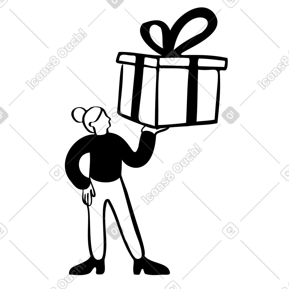 Ilustração de Mulher segurando um presente gigante em no estilo Journal para baixar em PNG, SVG