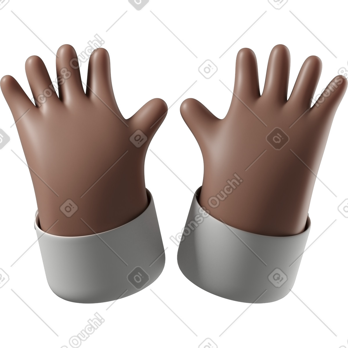 Illustration Élever les mains ouvertes à la peau brune dans le style 3D Hands Fun&Wild télécharger aux formats PNG, SVG