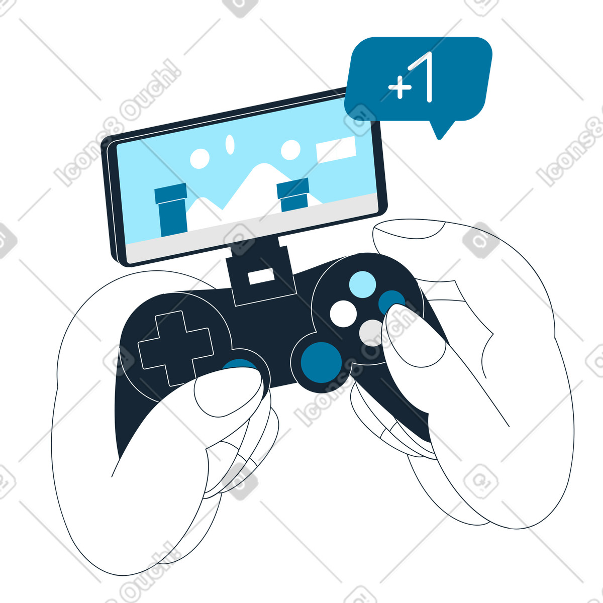 Mani che tengono il controller di gioco mobile illustrazione in stile Indigo scarica in PNG, SVG