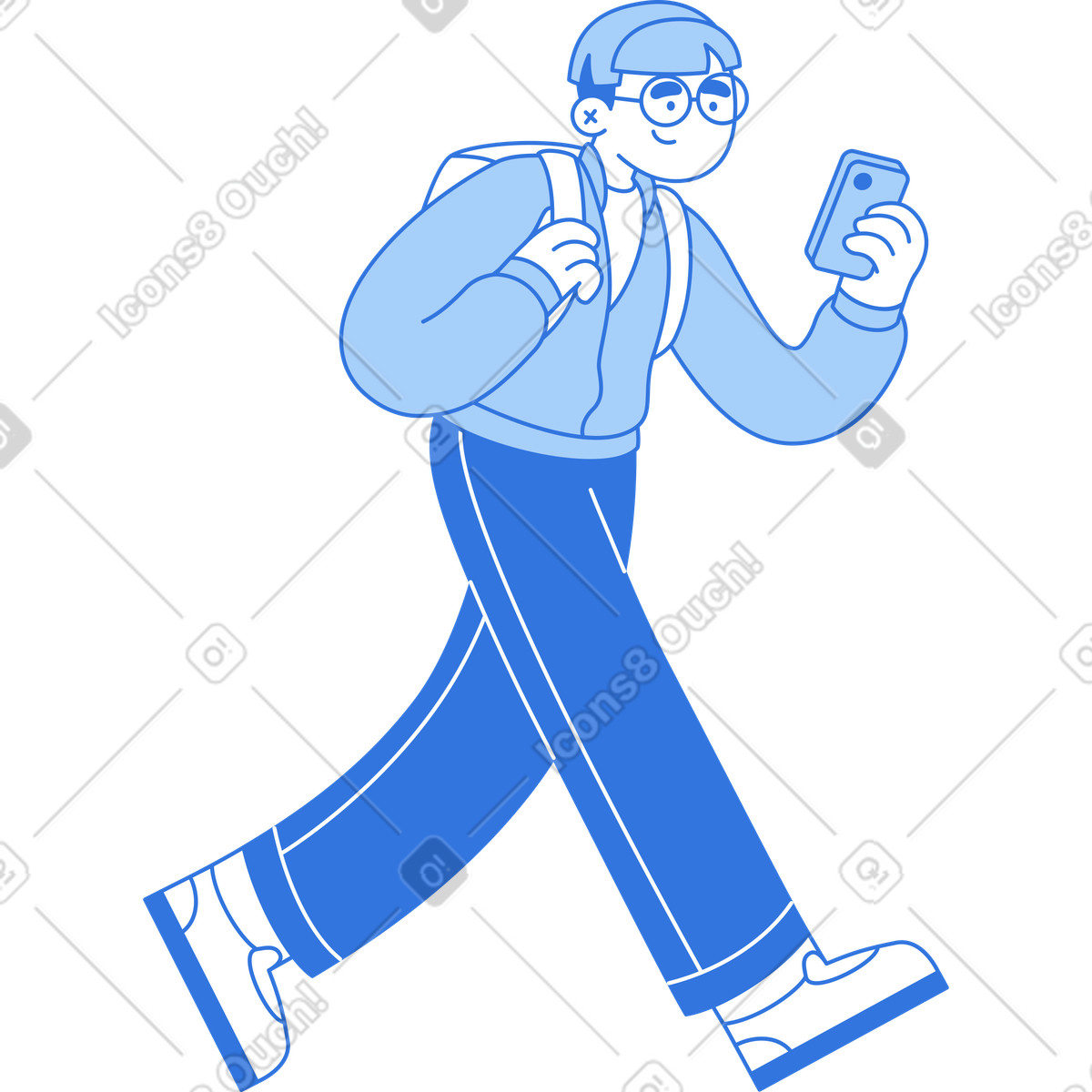 Mann mit rucksack und telefon-Illustration im Sky-Stil als Download in PNG, SVG