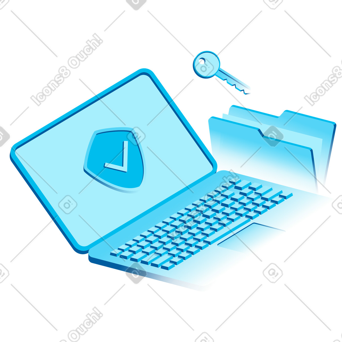 下载 Icy 风格的 使用笔记本电脑上的密钥进行数据安全 插画，支持 PNG、SVG 格式