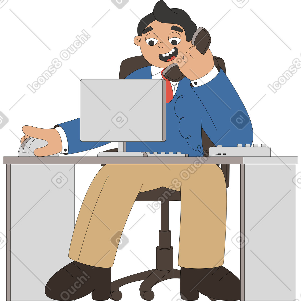 Man talking on the phone illustration in Sitcom style download in PNG, SVG
