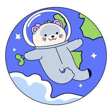 A loutre wearing a shiny silver space suit is floating in zero gravity. The suit has a clear helmet that shows the loutre's face, complete with whiskers and curious eyes. Its paws are positioned gracefully as if gently paddling through the air. In the background, Earth is visible, a vibrant blue planet with swirling white clouds and green landmasses. The vastness of space surrounds them, dotted with distant stars.