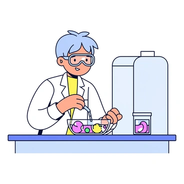 A lab technician wearing a white lab coat and safety goggles is carefully tending to a clear petri dish filled with a colorful cell culture. The dish is placed inside a sterile environment, characterized by a glass hood that surrounds it. The vibrant cells, in shades of pink, green, and yellow, are clearly visible through the glass, showcasing their distinct shapes and structures. The technician uses a pipette to transfer a small amount of nutrient solution into the dish, ensuring the culture remains healthy.