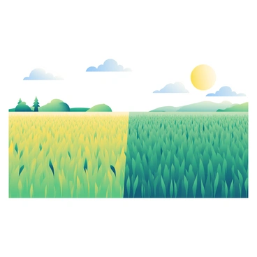 A vast field with half of the crops basking in sunlight and the other half under a moonlit sky