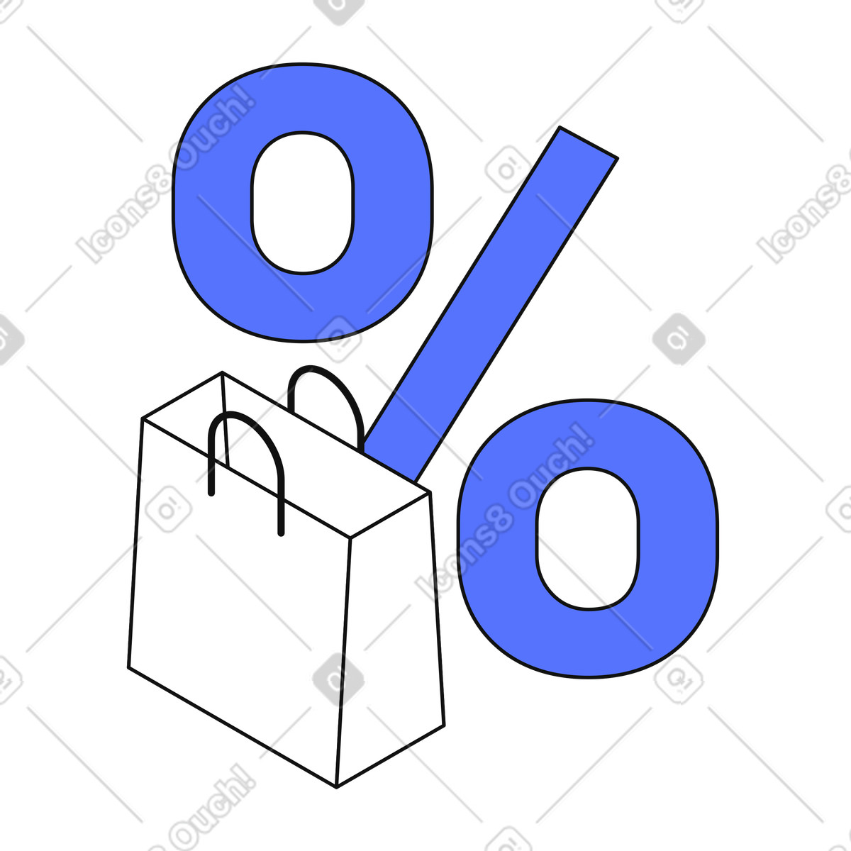 Discount shopping bag with large percentage symbol for sale promotion-Illustration im Main-Stil als Download in PNG, SVG