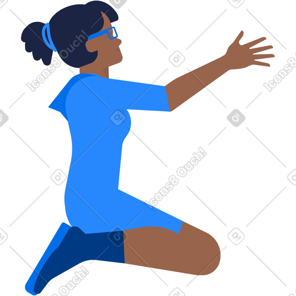 Ilustração de Mulher está sentada joelhos com a mão levantada em no estilo Urban para baixar em PNG, SVG