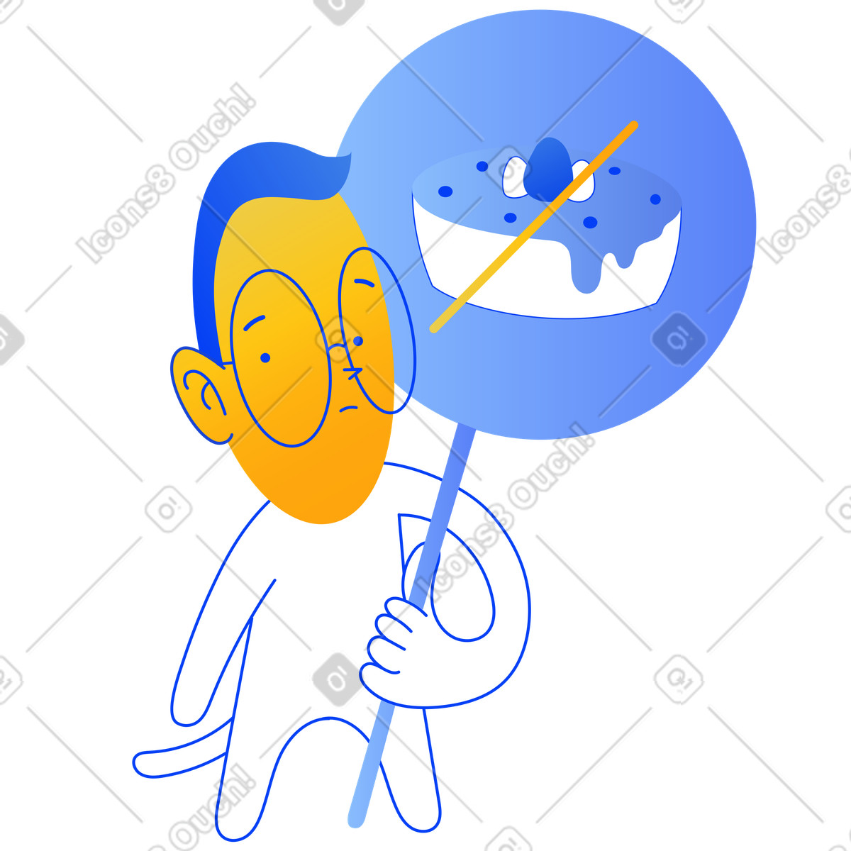 Uomo con cartello "niente dolci" illustrazione in stile Buddy scarica in PNG, SVG