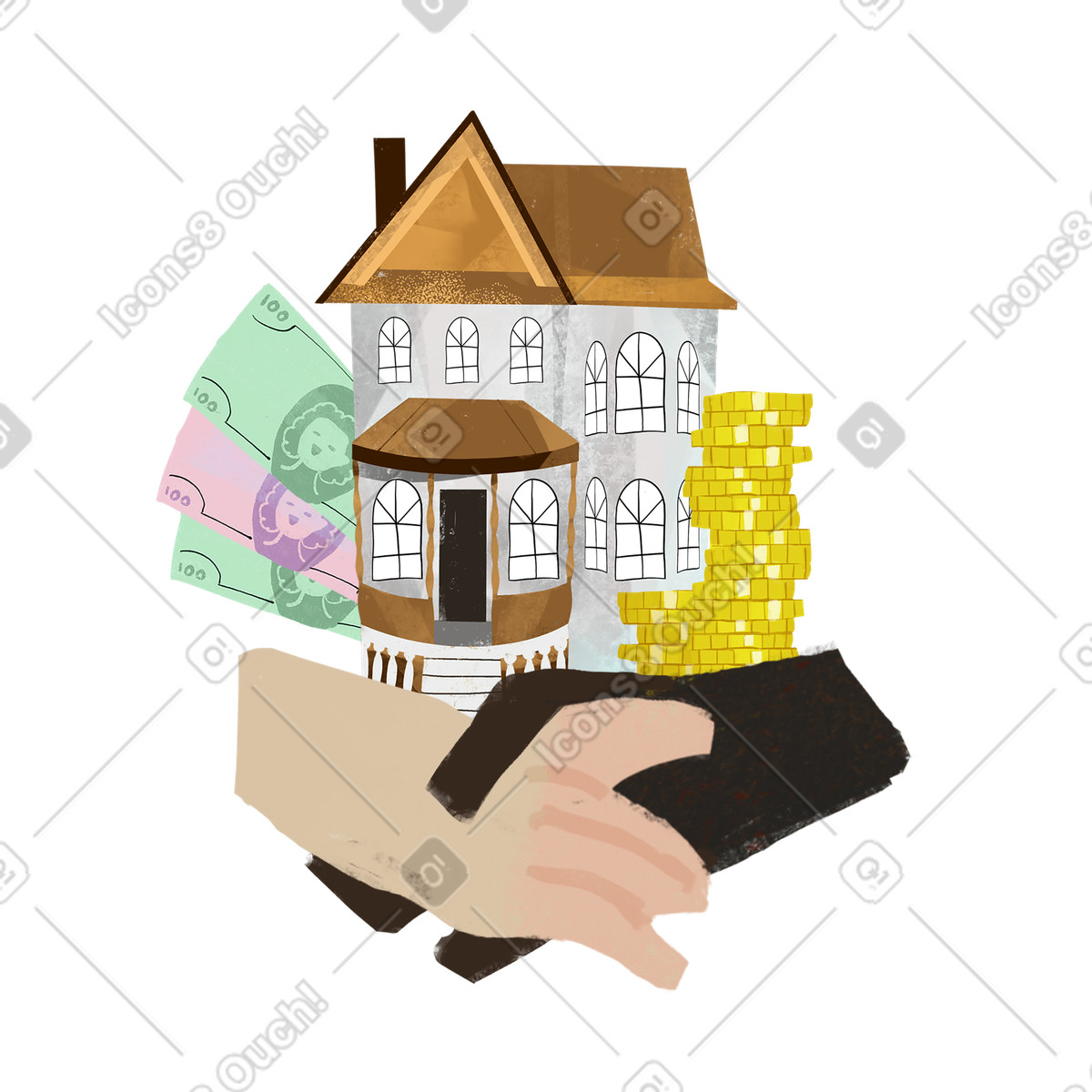 Ilustración Handshake over buying property deal en estilo Fabulous a descargar en PNG y SVG