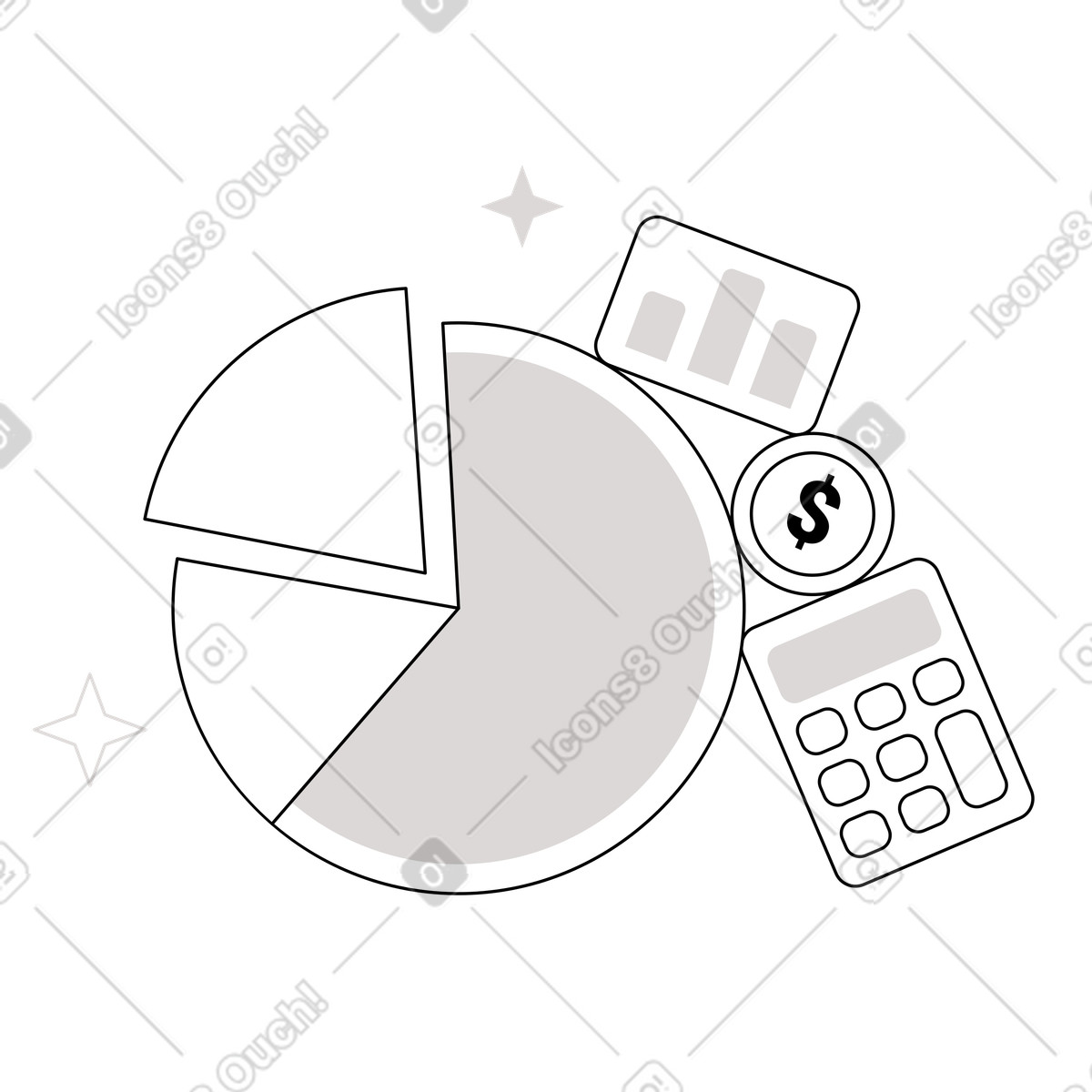 Infographics with calculator, Financial analytics and reporting illustrazione in stile Shade scarica in PNG, SVG