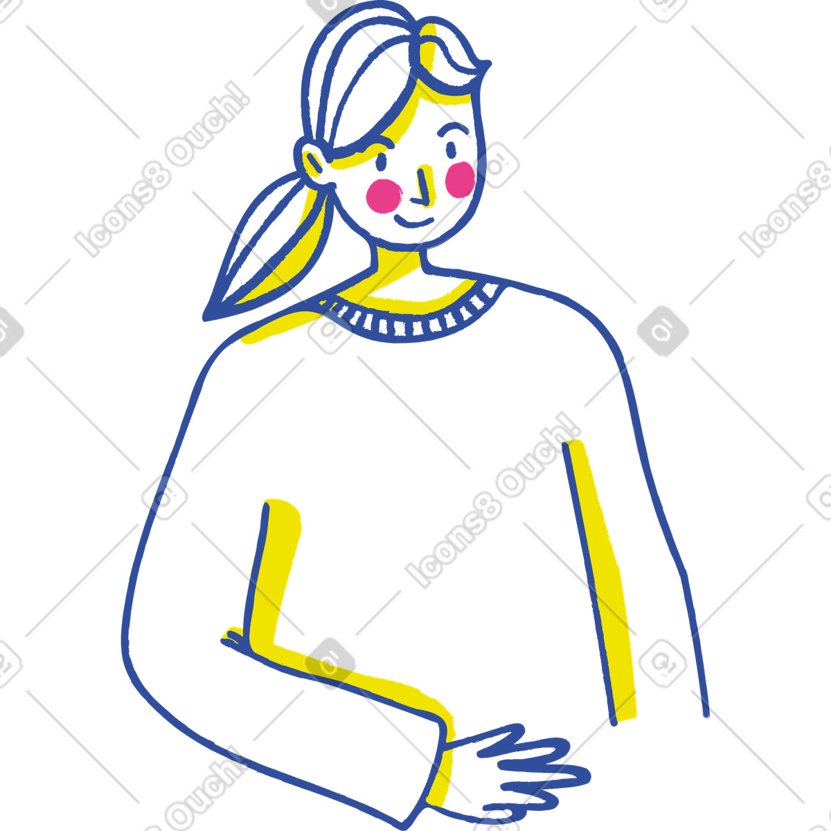 下载 Lime 风格的 Person with ponytail and hand on stomach outline 插画，支持 PNG、SVG 格式