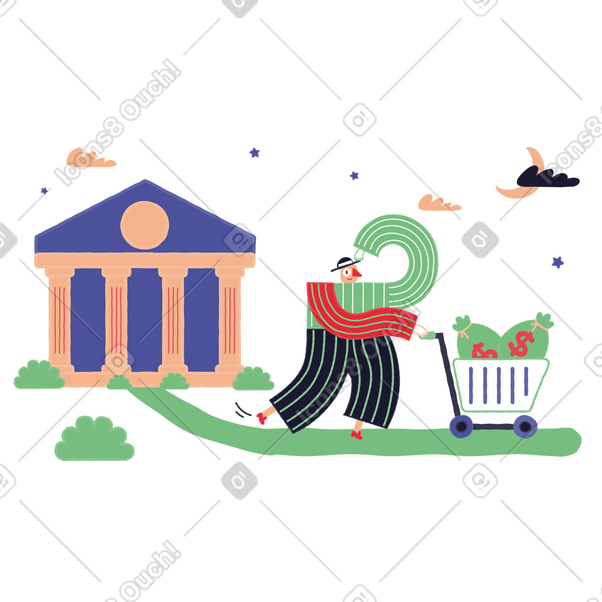 Stripy スタイルの 銀行強盗をして金を盗む泥棒 のイラストをPNG、SVG形式でダウンロード