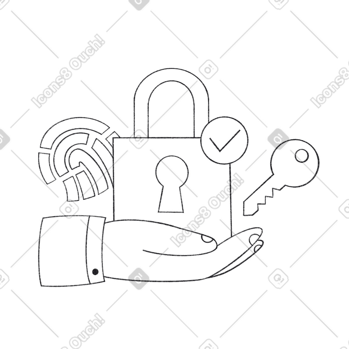 Ilustração de Proteção segura com fechadura e chave impressão digital em no estilo Bonbon Line para baixar em PNG, SVG