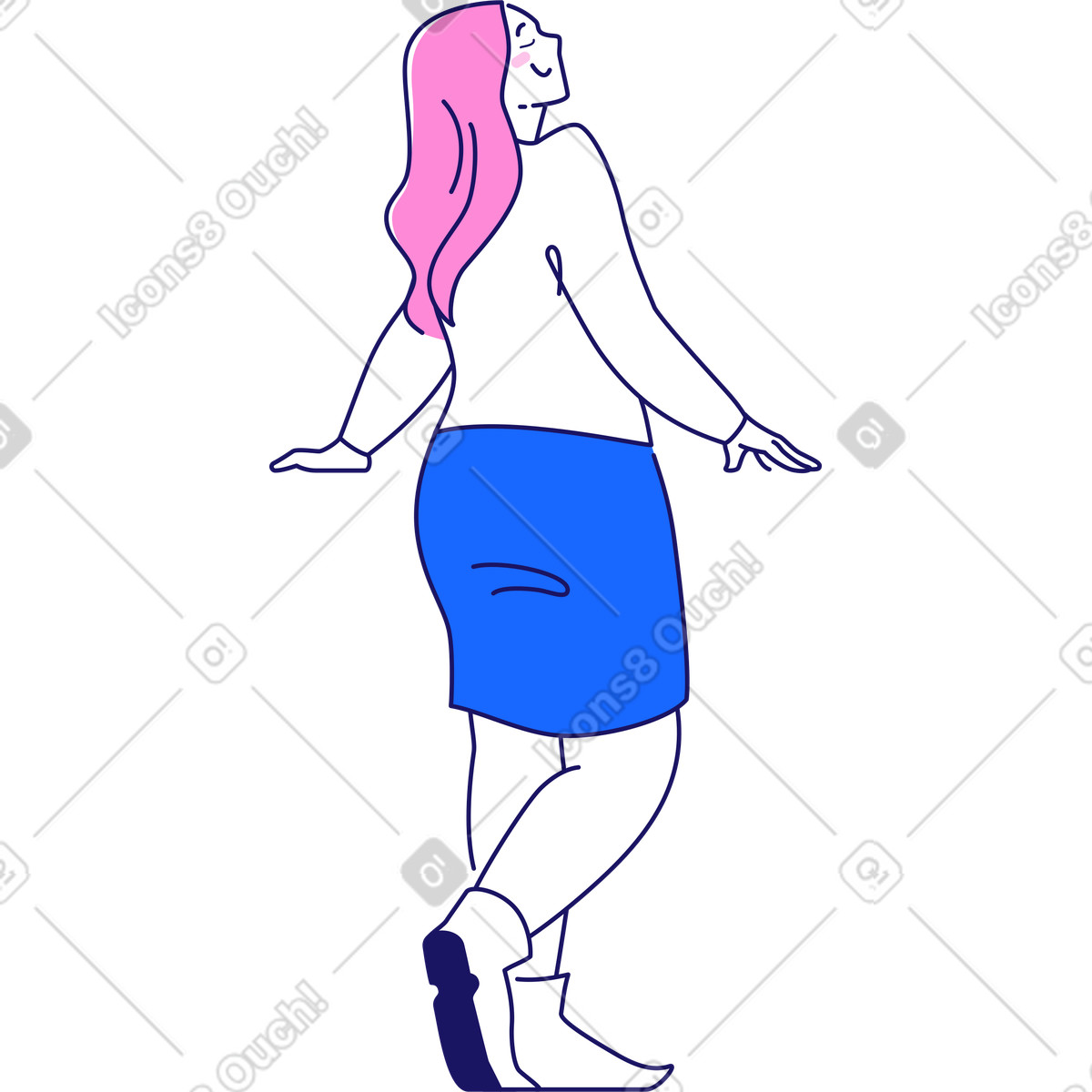 Illustration Femme aux cheveux longs et yeux fermés dans le style Matey à télécharger formats PNG, SVG