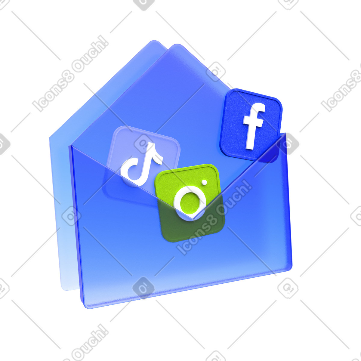 Email marketing, digital envelope for social engagement tools illustration in 3D Enterprise style download in PNG, SVG