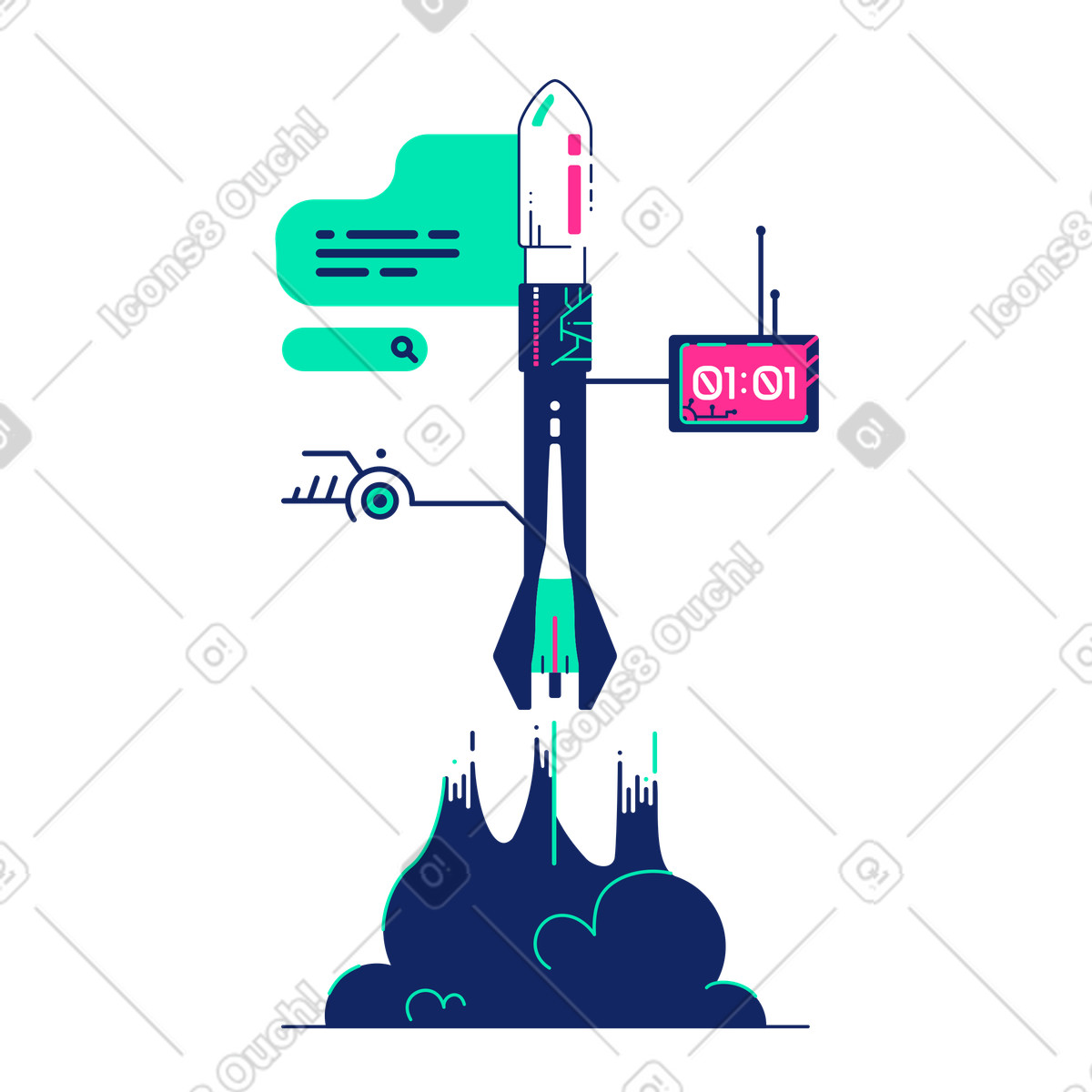 Cyborg 스타일의 Rocket launch with countdown timer 일러스트레이션 PNG, SVG 다운로드