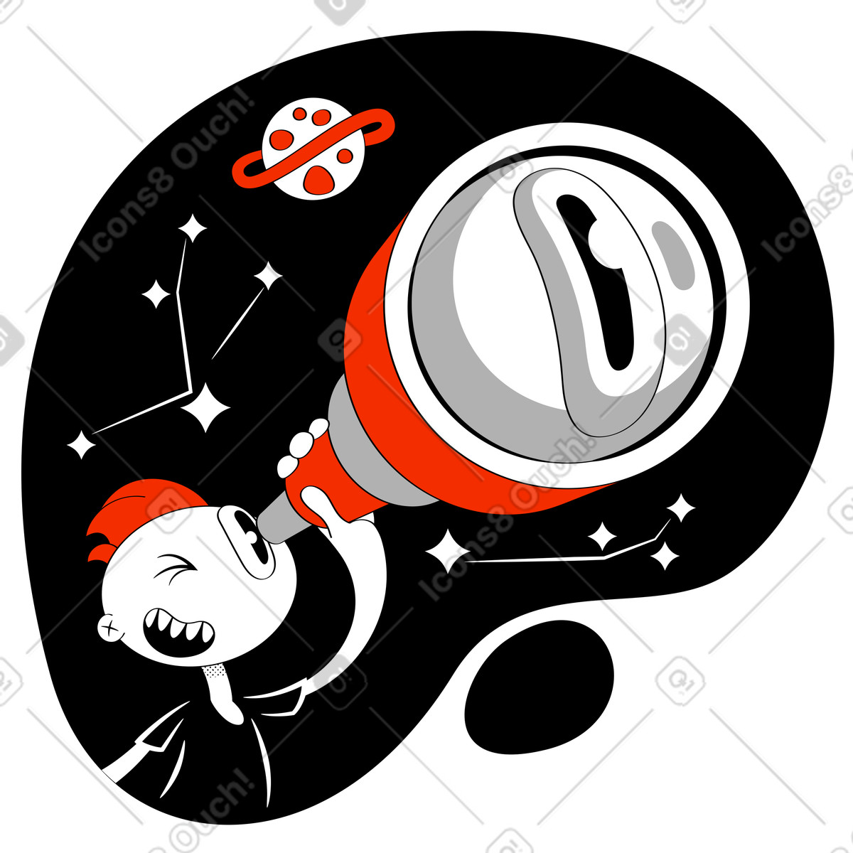 Man looking at the night sky through a telescope illustration constellations clipart graphic
