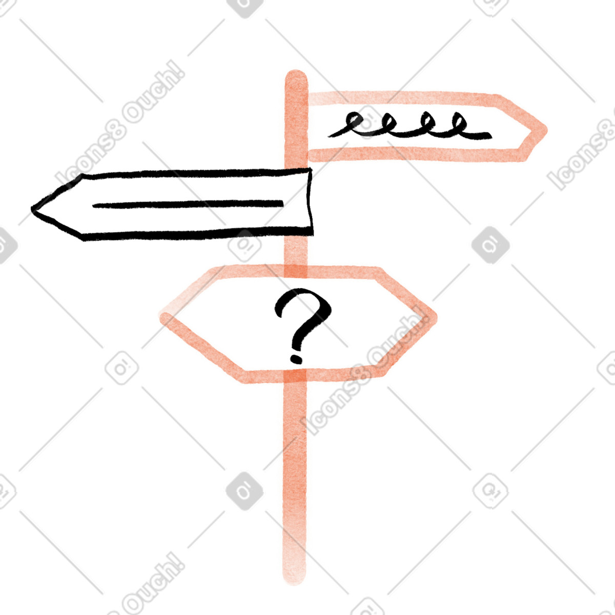 Hand-drawn animation 스타일의 Signpost directions for choices between different life paths 일러스트레이션 PNG, SVG 다운로드