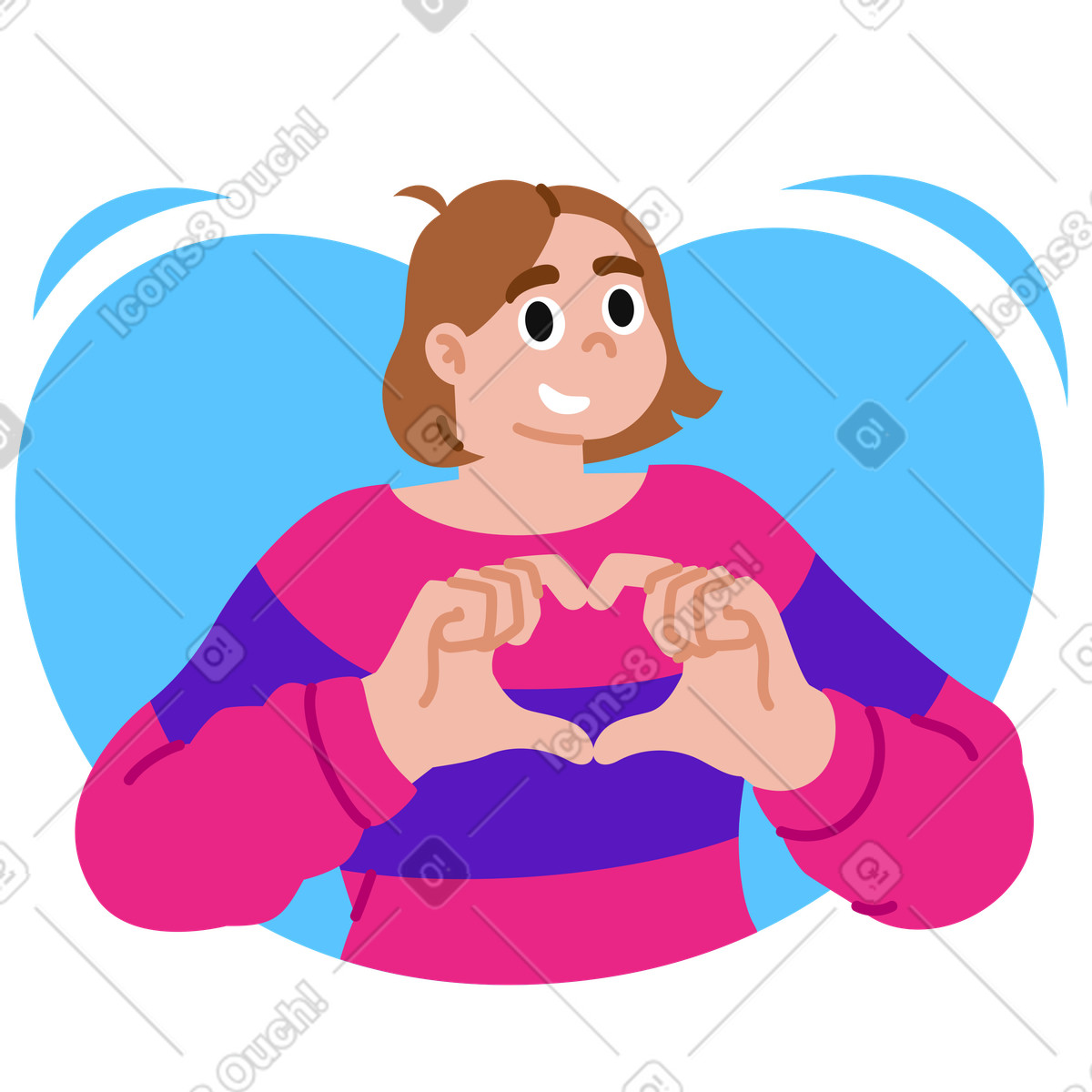 Illustration Jeune femme montrant un signe de coeur avec ses mains dans le style Active à télécharger aux formats PNG, SVG