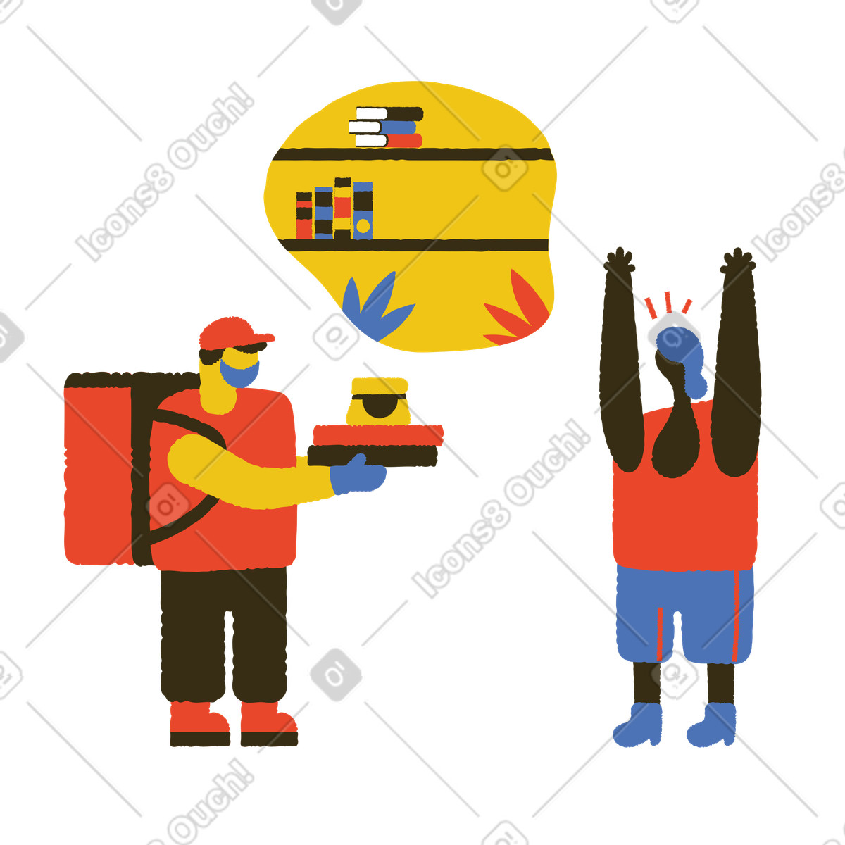 Delivery guy handing over packages to the customer illustrazione in stile Bermuda scarica in PNG, SVG
