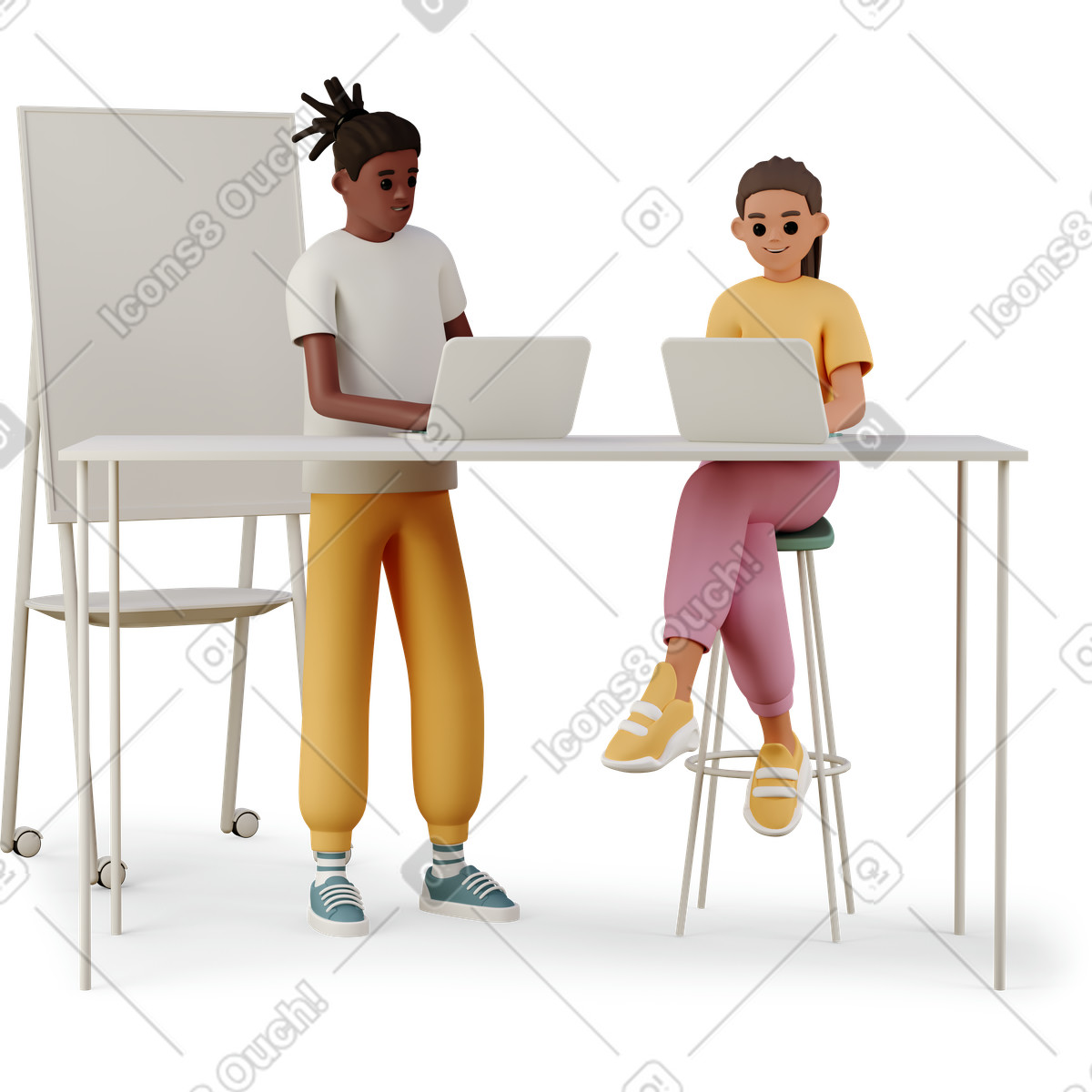 3D Casual life 스타일의 Young man and woman working in the office 일러스트레이션 PNG, SVG 다운로드