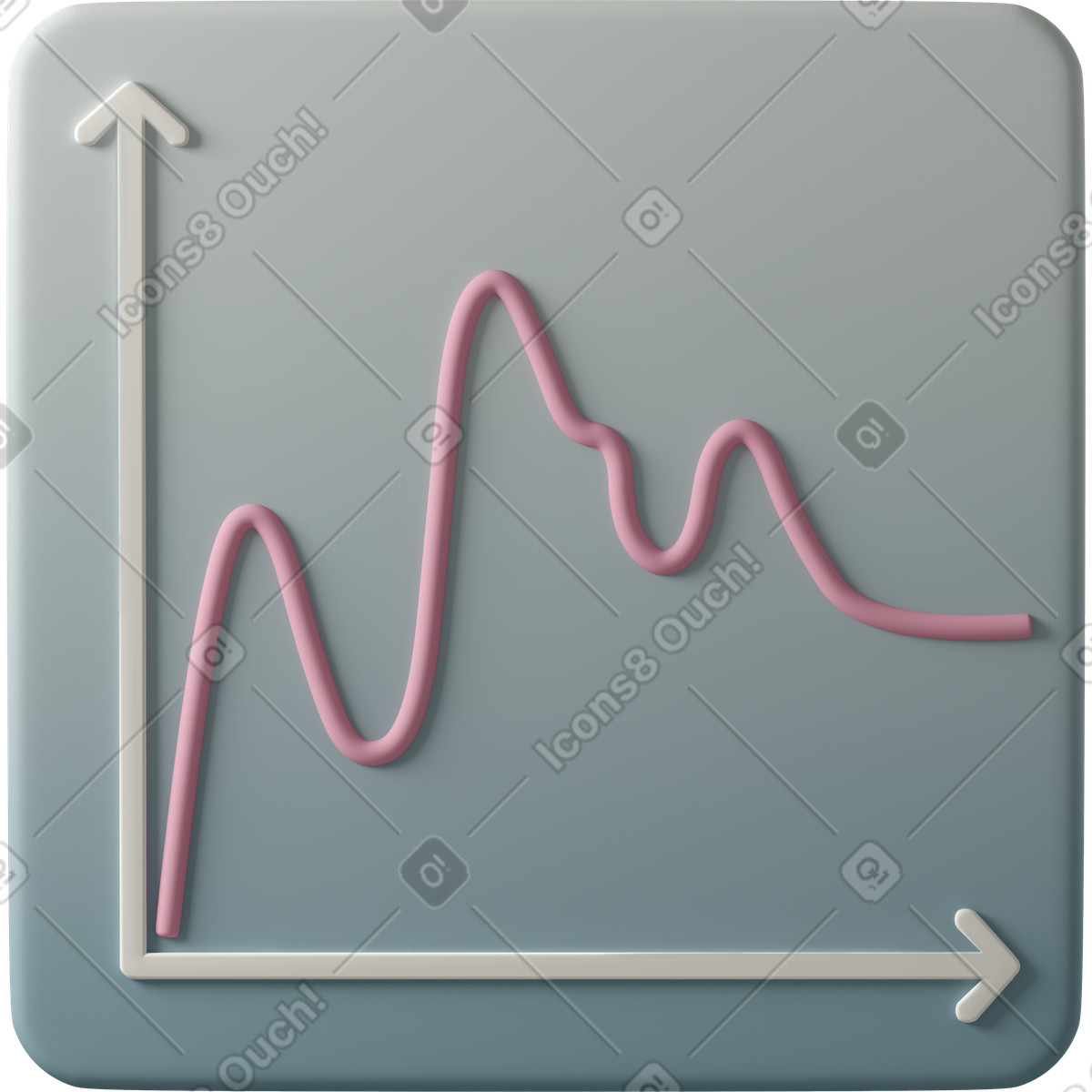 3D Casual life スタイルの Curved line chart on pale blue square のイラストをPNG、SVG形式でダウンロード