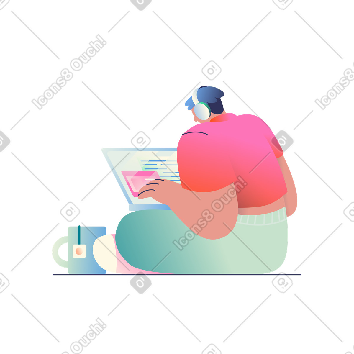Ilustração de Jovem com um laptop em PNG e SVG