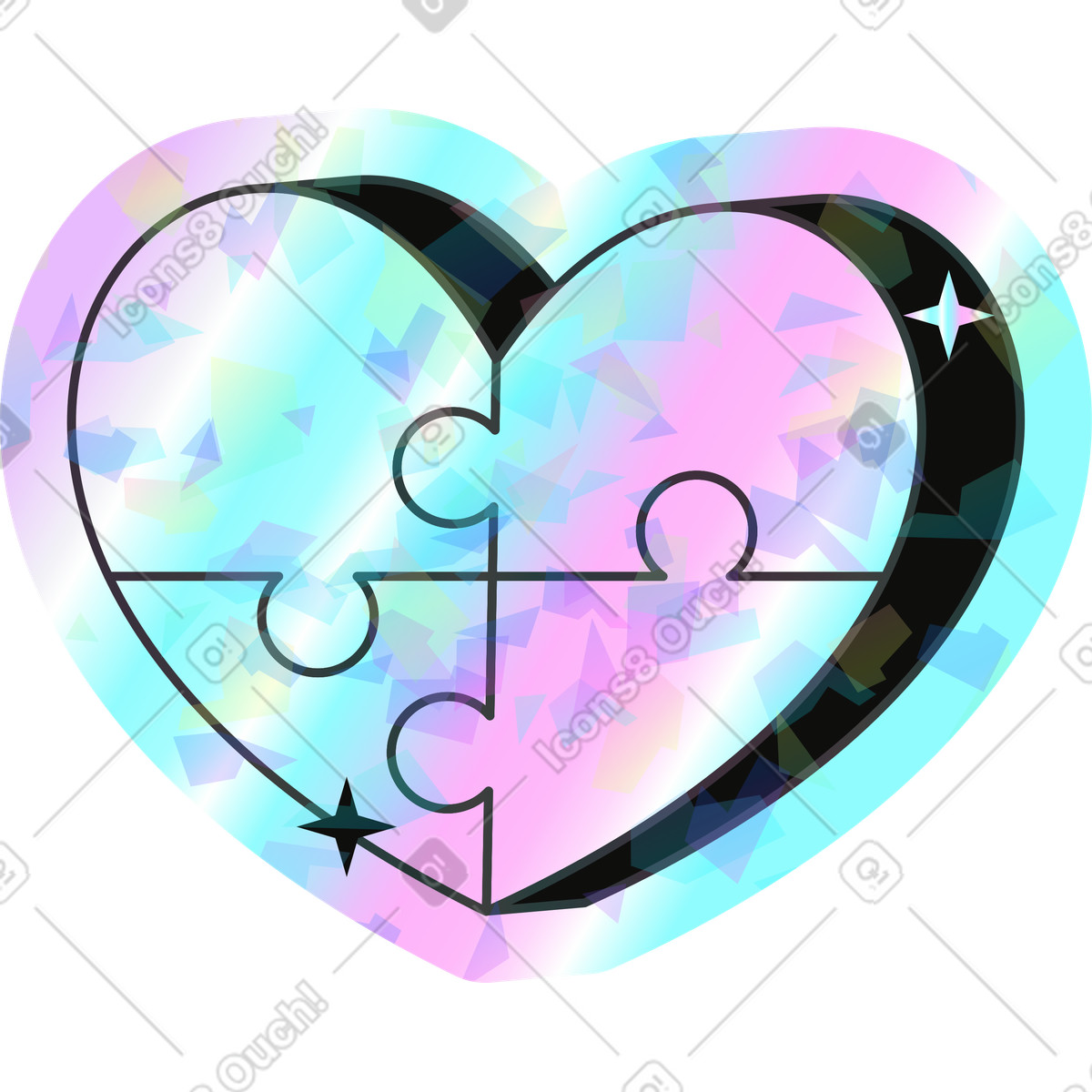 Puzzle-herz-Illustration im Holostickers-Stil als Download in PNG, SVG