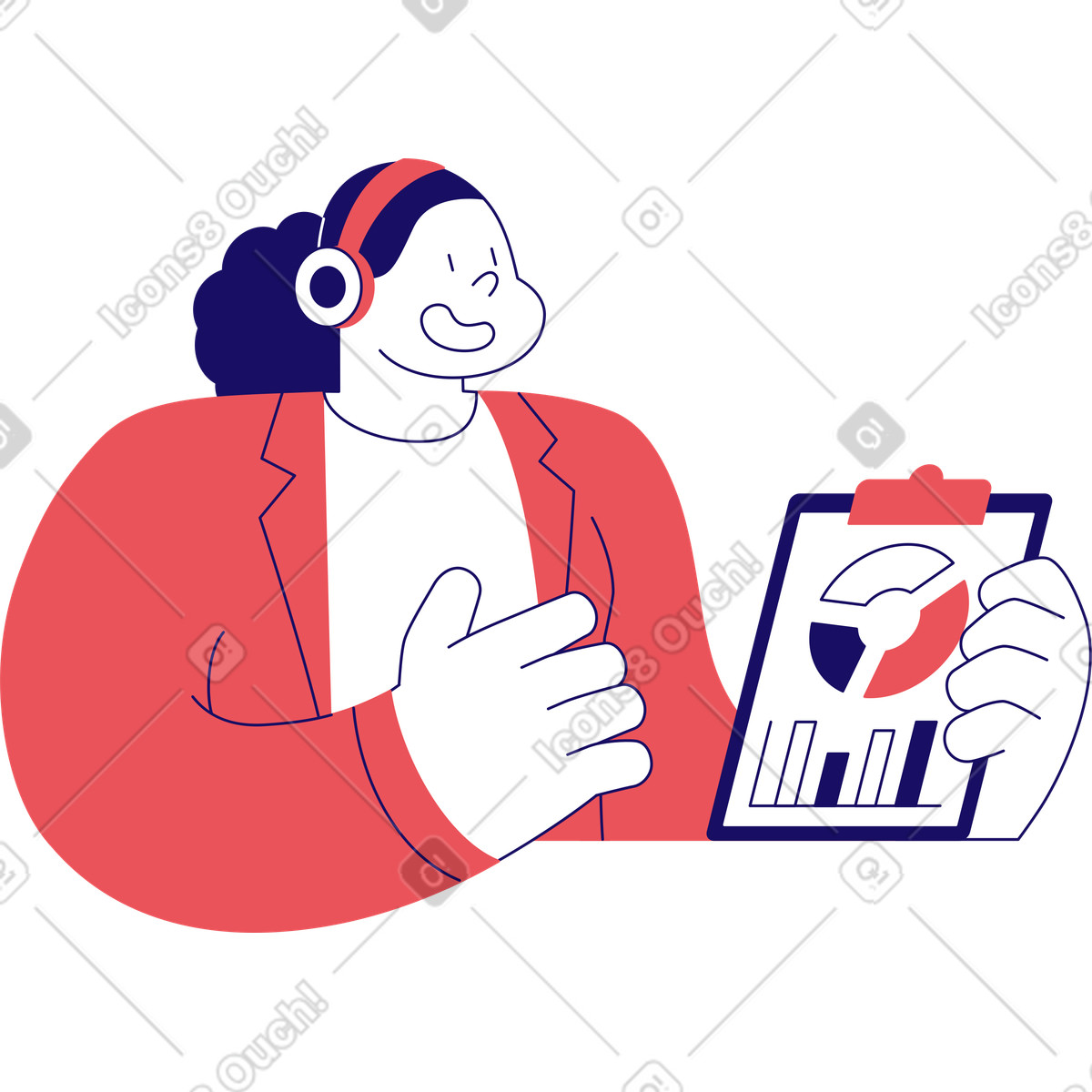 Ilustración Mujer con portapapeles de análisis en estilo Bendy a descargar en PNG y SVG
