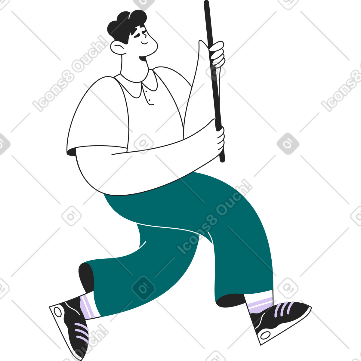 Ilustración Hombre corriendo con bastón en estilo Sammy Line a descargar en PNG y SVG