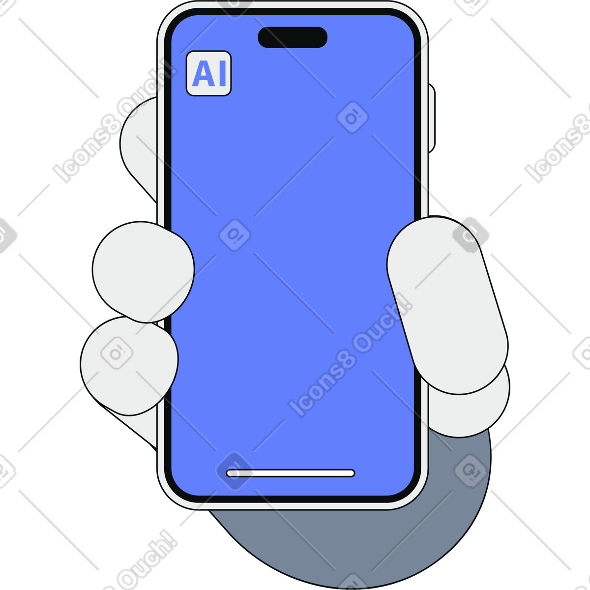 Illustration Téléphone tenu par une main de robot dans le style Teko à télécharger aux formats PNG, SVG