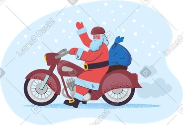 Santa claus on motorbike with bag of gifts PNG, SVG
